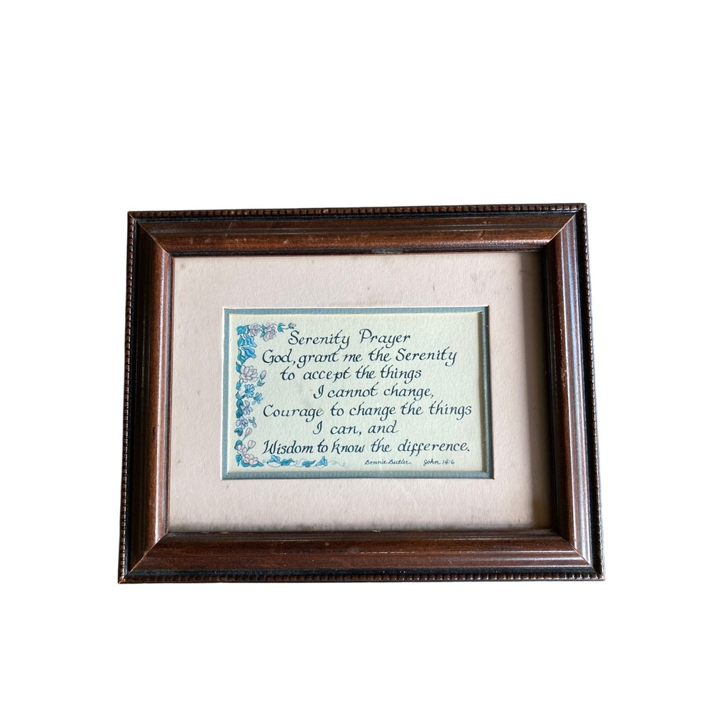 Vintage Carpentree Serenity Prayer Framed Art Bonnie Butler Calligraphy Wood 523